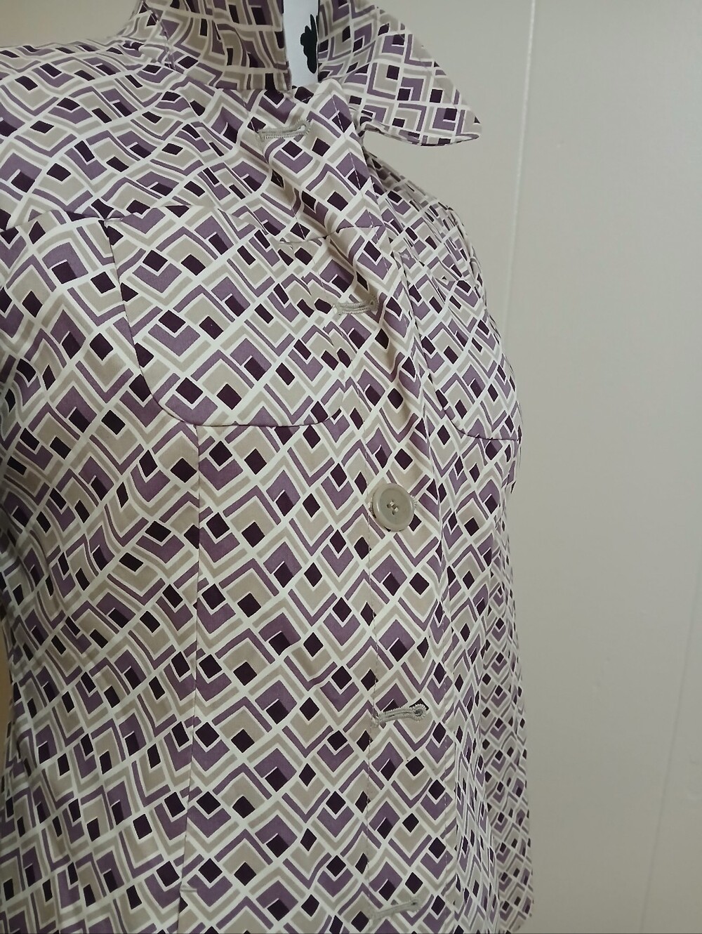 LOFT Patterned Purple & Cream Long Coat - Picture 5 of 9